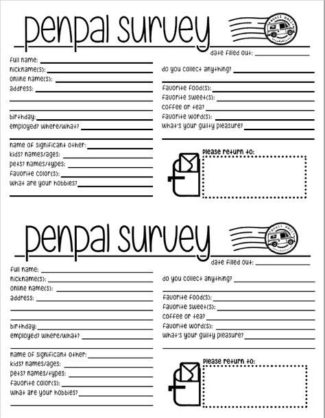 Penpal Application, Penpal Templates, Penpal Questionnaire, Pen Pal Template, Penpal Tracker Printable, Penpal Printables Free, Questions To Ask Pen Pal, Pen Pal Template Free Printable, Penpal Printables