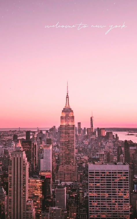 New York Pink Wallpaper, Nyc Pink Aesthetic, Pink New York Aesthetic, Wallpapers City, Nyc Aesthetic Wallpaper, Pink New York, Winter Landscape Photography, New York Painting, New York City Aesthetic