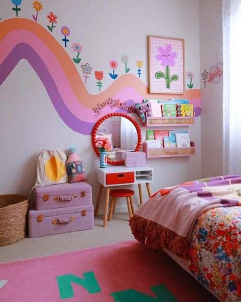 27 Insanely Cute Bedroom Ideas for Toddlers – Offbeatbros Toddler Girl Room Colorful, Toddler Girl Room Paint Ideas, Toddler Girl Bedroom Rainbow, Toddler Girl Bedroom Paint Ideas, Bluey Toddler Room, Kids Room Design Girl, Toddler Bedroom Ideas Girl, Bright Girls Room, Purple Toddler Bedroom