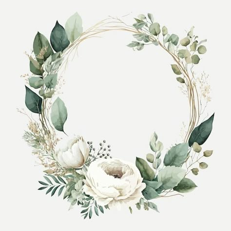 Wedding Card Frames, Floral Cards Design, Flower Graphic Design, Floral Border Design, Wreath Watercolor, Circle Frames, Flower Graphic, Frame Wreath, Floral Border