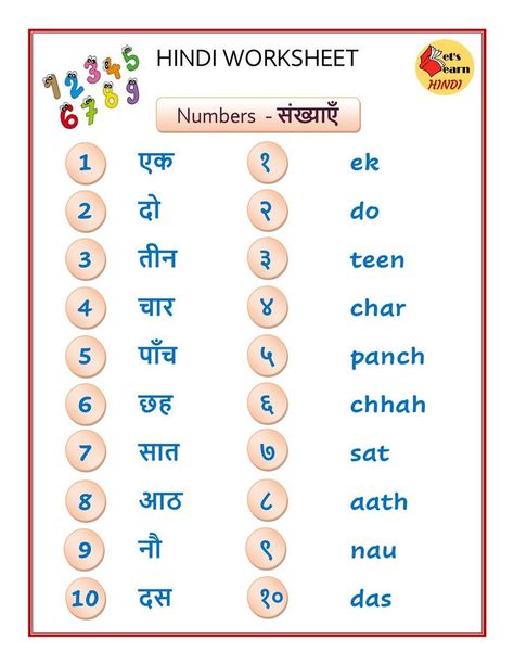 Practice worksheet to learn Hindi numbers 1-10 Marathi Numbers 1 To 10, Hindi Numbers 1-10, Numbers In Hindi, Number Worksheets For Kindergarten, 1 To 10 Numbers, Singular And Plural Words, Hindi Poems For Kids, Math Tables, Hindi Alphabet