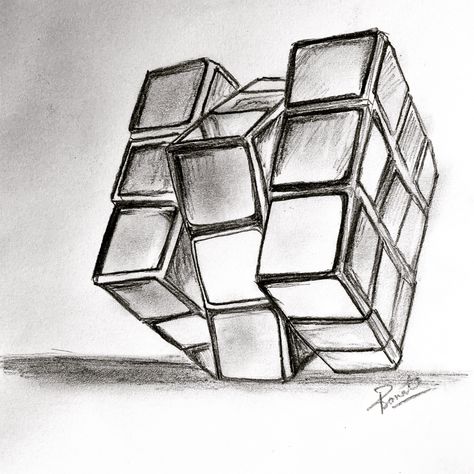 Complex Drawing Ideas, Puzzle Art Drawing, Cube Drawing Sketch, Perspective Drawing Ideas, Nostalgia Drawing, Ruby Cube, Complex Art, Optical Illusion Drawing, Pencil Drawings For Beginners