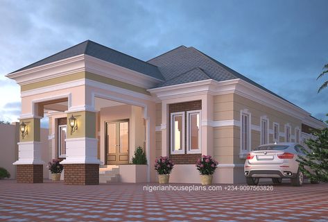 5 Bedroom Bungalow Floor Plan, Nigerian House Design, Square House Design, 5 Bedroom Bungalow House Plans, Five Bedroom House Plans, Bungalow Design Ideas, Nigerian House Plans, Nigeria House, 5 Bedroom Bungalow