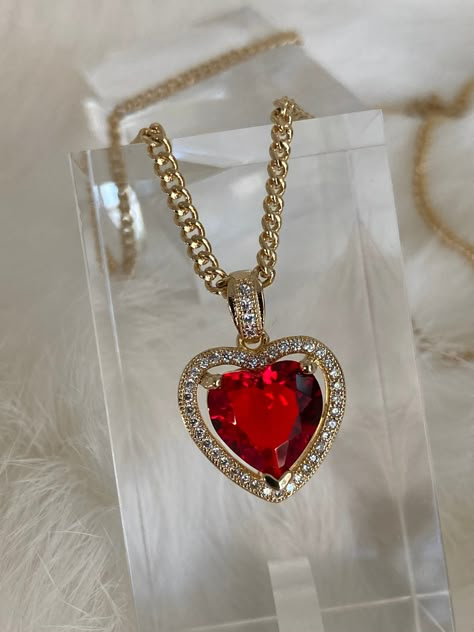 Vanessa Mooney MINI HEART NECKLACE RUBY, Vanessa Mooney ruby heart necklace gold, ruby heart necklace, red ruby heart necklace, CZ red ruby heart necklace, gold heart necklace, ruby crystal heart shaped necklace, red heart necklace