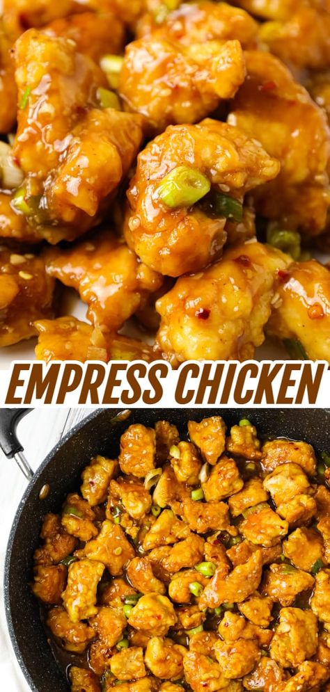 Chinese Imperial Chicken Recipe, Princess Chicken Recipe Chinese, Chinese Chicken Casserole Recipes, Recipes Using Sweet And Sour Sauce, Chicken Breast Chinese Recipes, Spicy Chinese Chicken Recipes, Empress Chicken Recipe, Empress Chicken, Princess Chicken