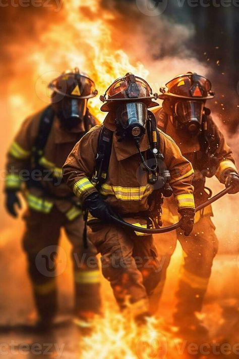 firefighters in full gear are walking through a fire with a hose. generative ai. Fire Paintings, Firefighter Emt, Wildland Firefighter, Job 3, Safety Posters, Fire Painting, Fire Brigade, Future Jobs, Vector Sketch