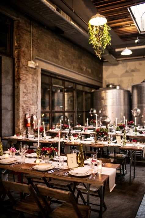 winery Intimate Ideas, Brooklyn Wedding Venues, Wedding Party Games, Brooklyn Winery, William Aiken House, New York Wedding Venues, Barrel Room, Family Style Dinner, Brewery Wedding