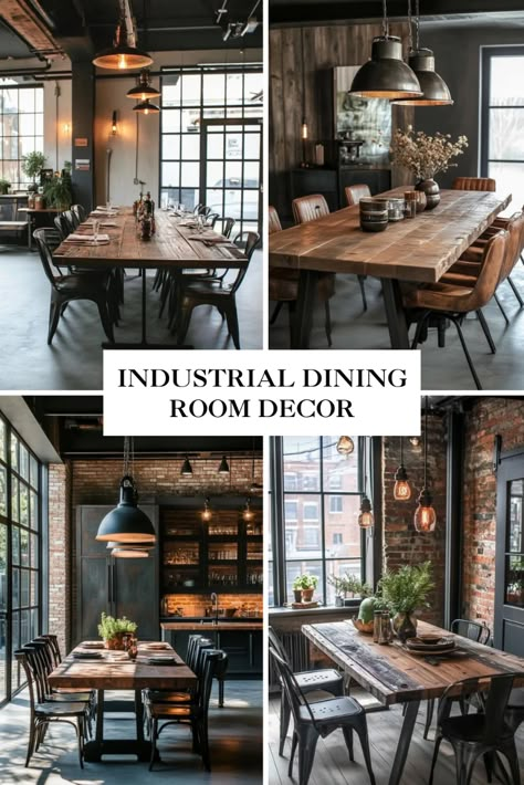 "🏭🍽️ Dive into Industrial dining room decor with our image carousel! Explore bold metals, rustic textures, and urban vibes that create a modern and edgy dining space. 🛠️🖤 #IndustrialDecor #DiningRoomDesign #UrbanChic" Industrial Dining Set, Industrial Dining Room Decor, Modern Industrial Dining Room, Industrial Dining Room, Industrial Style Interior, Dining Room Industrial, Unique Dining Room, Repurposed Decor, Chic Dining Room