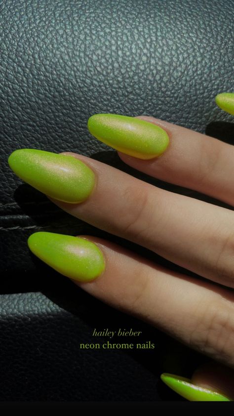 Neon Chrome Nails, Chrome Nails, Hailey Bieber, Acrylic Nails, Neon, Nails