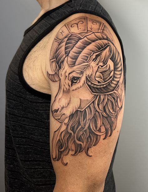 Aries ram tattoo Aries Ram Tattoo For Women, Aries Ram Tattoo, Valkyrie Tattoo, Outer Forearm Tattoo, Ram Tattoo, Aries Ram, Aries Tattoo, Half Sleeve Tattoo, Forearm Tattoo