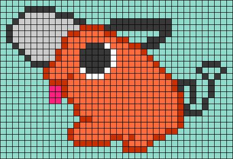 Chainsaw Man Pixel Art, Anime Pixel Art Grid Easy, Small Grid Pattern, Pixel Drawing Anime, Jjk Pixel Art, Pixel Crochet Pattern Anime, Demon Slayer Pixel Art, Pochita Perler Beads, Anime Pixel Art Grid