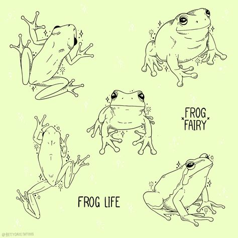 Frog Poses Drawing, Frog Tattoo Flash Sheet, Cute Frog Tattoo Small Simple, Whites Tree Frog Tattoo, Frog Tattoo Ideas Simple, Lil Frog Tattoo, Frog Tattoo Linework, Flash Tattoo Nature, Tattoo Frog Cute