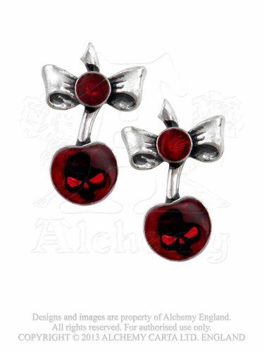 Black Cherry Tattoo, Alchemy Gothic Jewelry, Alchemy Jewelry, Goth Shop, Cherry Tattoos, Pewter Earrings, Alchemy Gothic, Alternative Jewelry, Cherry Earrings