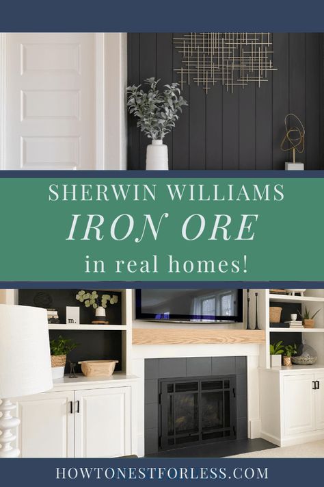 Sw Iron Ore Wainscoting, Sw Iron Ore Bathroom Vanity, Iron Ore Chalk Paint, Iron Ore Sherwin Williams Fireplace Wall, Sherwin Williams Iron Ore Dining Room, Aw Iron Ore, Iron Ore Sherwin Williams Ceiling, Sherrington Williams Iron Ore, Iron Ore Painted Brick Fireplace