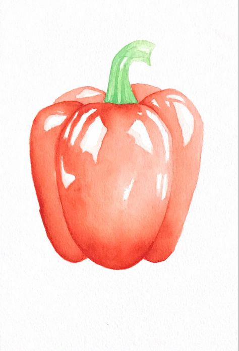 Bell Pepper Watercolor, Vegetable Watercolor Paintings, Vegetable Painting Ideas, Watercolor Cookbook, Watercolour Vegetables, Pepper Watercolor, Watercolor Veggies, Vegetables Watercolor, Watercolor Vegetables