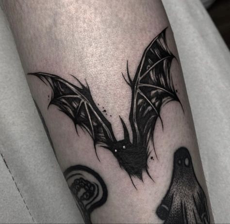 Black Bat Tattoo, Gothic Bat Tattoo, Bat Tattoo Gothic, Tattoo Bat, Bat Tattoo Ideas, Bats Tattoo, Bat Tattoos, Hellboy Tattoo, Bats Tattoo Design