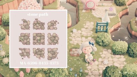 Mossy Stone Path Animal Crossing, Light Dirt Path Acnh, Stone Paths Acnh, Acnh Stone Path, Cottage Core Animal Crossing, Acnh Path, Cottagecore Animal Crossing, Acnh Paths, Motif Acnl