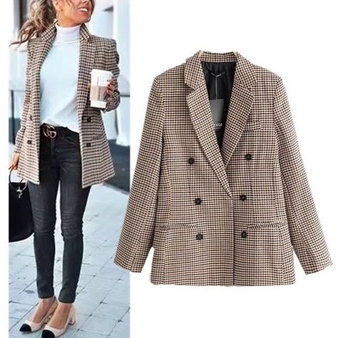 Dropitwhenitshot on Instagram: “#ukblogger #londonfashion #londonfashionweek #instainfluencers #fashionblogger #fashionnova” Plaid Blazer Outfit, Blazer Outfits For Women, Work Blazer, Ladies Blazer, Blazer Outfit, Work Fits, Houndstooth Blazer, Breasted Blazer, Tweed Blazer