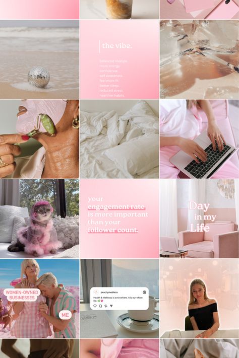 Pinterest pin featuring an image of a beautifully curated pink aesthetic Instagram feed. Creating a dreamy and aesthetic visual. Aesthetic Instagram Feed Inspo! Hashtags include #AestheticFeed #PrettyInPink #InstagramInspo Boss Babe Instagram Feed, Instagram Shop Feed, Pretty In Pink Aesthetic, Pink Marketing, Pink Instagram Feed, Pink Aesthetic Instagram, Toy Business, Ig Layout, Tan Instagram