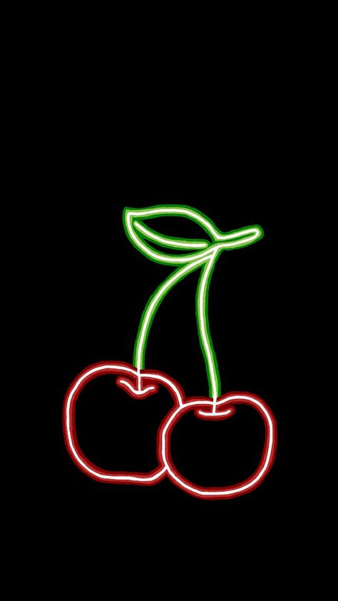 Neon Cherry Painting, Neon Light Drawing, Neon Drawings, Cherry Lush, Sip N Paint Ideas, Neon On Black, Neon Markers, Neon Hearts, Cherries Painting