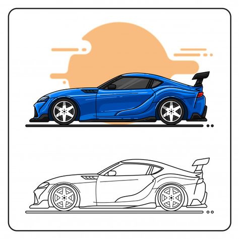 Sport car blue color side view easy edit... | Premium Vector #Freepik #vector #car Car Drawing Side View, Car Painting Easy, Car References, Side View Drawing, Car Side View, Trap Art, Custom License Plate Frames, Sport Vector, Roadster Car