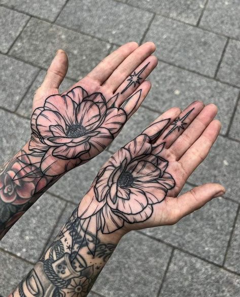 Moth On Hand Tattoo, Palm Tattoos Hand, Finger Tattoo Cover Up, Flame Hand Tattoo, Lotus Flower Hand Tattoo, Hand Tattoo Cover Up, Hand Palm Tattoos, Palm Tattoo, Left Arm Tattoos