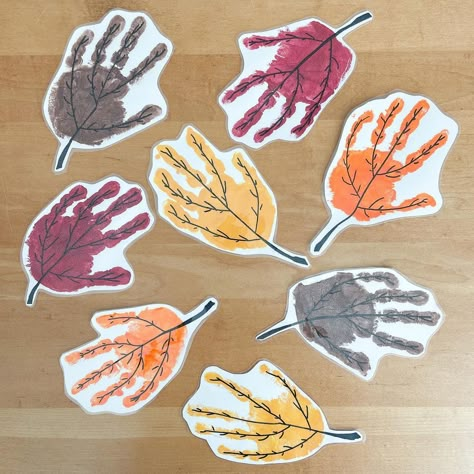 Arts And Crafts For Preschoolers Fall, Leaf Hands Craft, Hand Leaves Craft, Handprint Leaves Preschool, Fall Leaves For Preschool, Leaves Handprint Craft, Prek Crafts Easy Fall, Fall Leaves Arts And Crafts For Kids, Fall Leaf Handprints