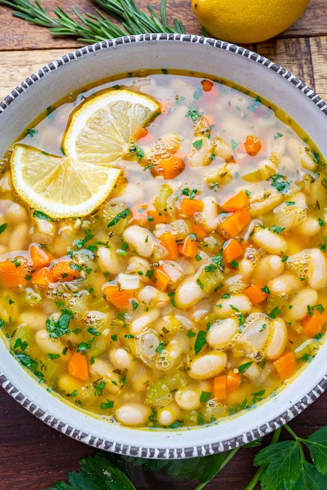 Lemon Rosemary White Bean Soup, Rosemary Soup, Bean Soups, Soup With Lemon, Bean And Vegetable Soup, Closet Cooking, Soup Easy, Bean Soup Recipes, White Bean Soup