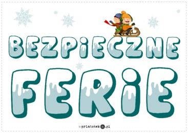 Bezpieczne ferie – napis - Printoteka.pl Winter Holidays, Mario Characters