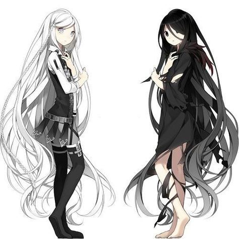 Total opposite twins :) Anime Siblings, Anime Illustration, Anime Sisters, Odaiba, Anime People, 영감을 주는 캐릭터, The Grey, Anime Outfits, White Hair