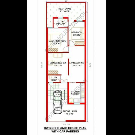 20×60 House Plan, 20x60 House Plans, 60 House, 1200 Sq Ft House, 30x50 House Plans, South Facing House, Bungalow Floor Plans, 3d House Plans, Bedroom Drawing