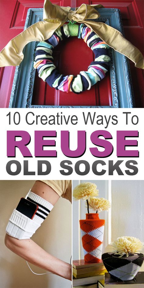 10 Creative Ways to Reuse Old Socks #DIYideas Crafts Upcycling, Reuse Old Clothes, Recycle Crafts Diy, Diy Recycled Projects, Hockey Socks, Diy Clothes Refashion, Upcycled Projects, Upcycle Repurpose, Diy Clothes Videos