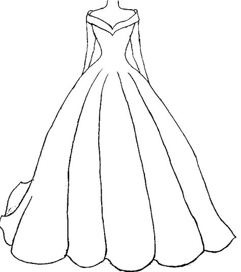 Dress Drawing Outline, Dresses Drawing Easy, Easy Dresses To Draw, Prom Dresses Drawing, Easy Dress Drawings, Drawings Of Dresses, Wedding Dress Sketch, Wedding Dress Drawing, Princess Dress Drawing