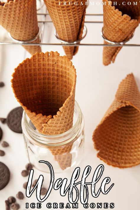 Waffle Cones Recipe, Waffle Bowl Recipe, Homemade Waffle Cones, Homemade Ice Cream Cone, Ice Cream Cones Recipe, Carnival Treats, Homemade Waffle, Waffle Cone Maker, Waffle Cone Recipe