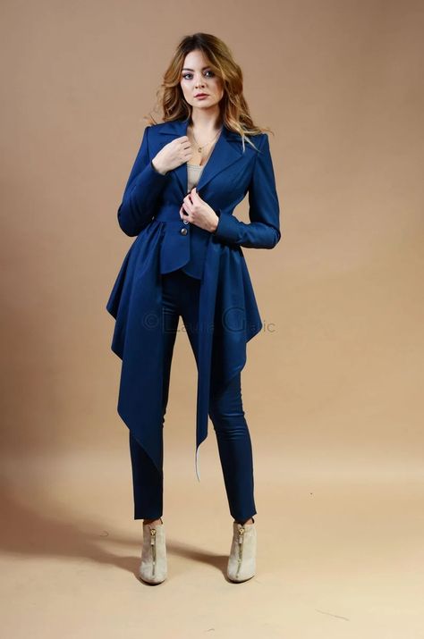 Blue Suit for Women Jacket and Tight Pants Suit Tapered | Etsy Graduation Attire, Street Jacket, Blue Office, Womens Suits, Stylish Blazer, Suit For Women, Women Jacket, Tapered Trousers, Prom Outfits