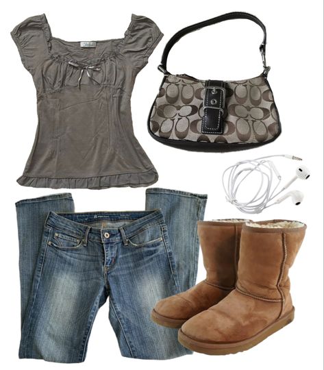 2000s Outfits With Uggs, Outfit Pngs Aesthetic, Bootcut Fall Outfit, Uggs And Bootcut Jeans, Elena Gilbert Outfit Ideas, Elena Gilbert Winter Outfits, Y2k Uggs Outfit, Uggs Outfit Y2k, Y2k Bootcut Jeans Outfit