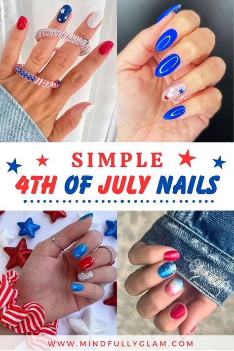 4th of july nails 4th Of July Nail Idea, Fourth Of July Nail Ideas Simple, Summer Nails 2024 Fourth Of July, Pretty 4th Of July Nails, Nails Independence Day, Forth Of July Nails Subtle, 4th Of July Nails Easy At Home, Red White Blue Dip Powder Nails, At Home 4th Of July Nails