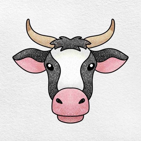 Cow Face Drawing, Cartoon Cow Face, Draw Cow, Cow Faces, Cow Drawing Easy, Faces Drawings, Cow Eyes, Simple Face Drawing, Faces Drawing