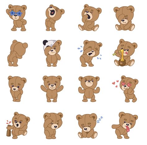 Teddy Bear stickers for IMO on Behance Bear Character Design, Messenger Icon, Teddy Bear Cartoon, Panda Artwork, Projets Cricut, Bear Character, Teddy Bear Design, Bear Clipart, Baby Posters