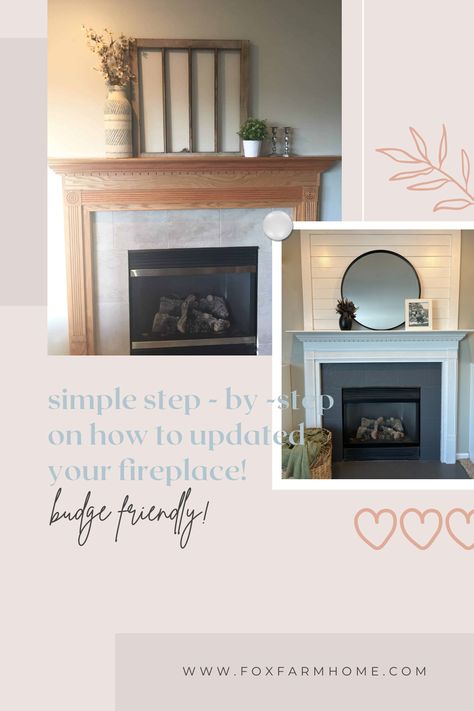 My fireplace was screaming 90s complete with golden oak and tan tile. This budget friendly fireplace update has transformed our living room. Fireplace Surround Diy, Gas Fireplace Makeover, 1930s Fireplace, Tan Tile, Oak Mantle, Summer Bucket List Ideas, Ultimate Summer Bucket List, Oak Fireplace, Fireplace Update