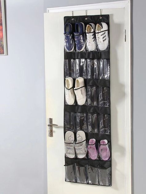 Black  Collar  PVC Leather   Embellished   Storage & Organization Space Saving Doors, Hanging Shoe Storage, Hanging Shoe Rack, Bag Rack, Shoe Storage Bags, Hanging Shoes, Shoe Storage Solutions, Door Shoe Organizer, Cheap Storage