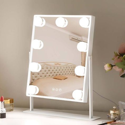 Amazon.com - Leishe Hollywood Vanity Mirror with Lights, Lighted Makeup Mirror with 3 Color Lighting Modes & 12 LED Blubs, 360 Degree Rotationand 5X Detachable Magnification(White) Vanity Mirror Lights, Lipstick Products, Hollywood Makeup Mirror, Antique Vanity Set, Light Up Mirror, Touch Screen Design, Hollywood Vanity Mirror, Table Makeup, Vanity Mirror With Lights