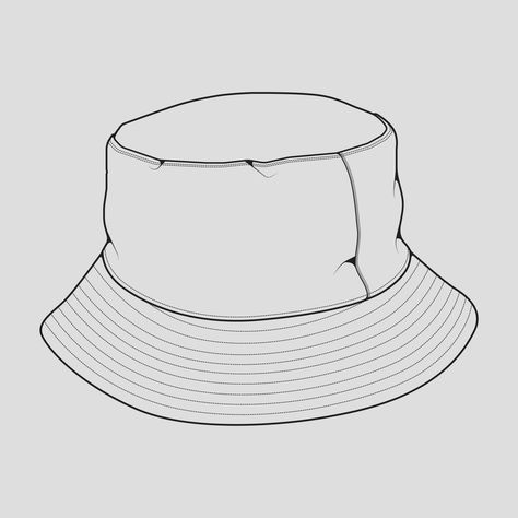 Propeller Hat Drawing, Bucket Hat Technical Drawing, Bucket Hat Sketch, Accessories Drawing Ideas, Interact Club, Hat Outline, Bucket Drawing, Drawing Hats, Accessories Drawing