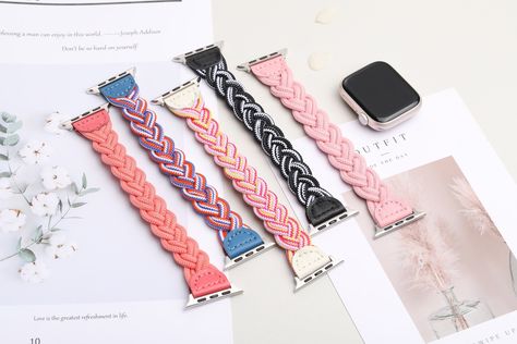 Designer Womens Apple Watch Band Woven Solo Loop 38/40/41/42/44/49mm Ultra Elastic Braided Nylon Band for iwatch Slim Wristband Give your Apple Watch an instant makeover with our double-braided Apple Watch Band! This band is designed to fit all sizes of the Apple watch and features a cute, Double braided strap. Crafted from premium material, this band is lightweight and soft, making it perfect for all-day wearing comfort. It's available in 38mm 40mm 41mm 42mm 44mm 45mm 49mm size options to find Womens Apple Watch, Apple Watch Bands Rose Gold, Apple Watch Bands Gold, Rose Gold Apple Watch, Gold Apple Watch, Bracelet Apple Watch, Gold Apple, Apple Watch Models, Apple Watch 38mm