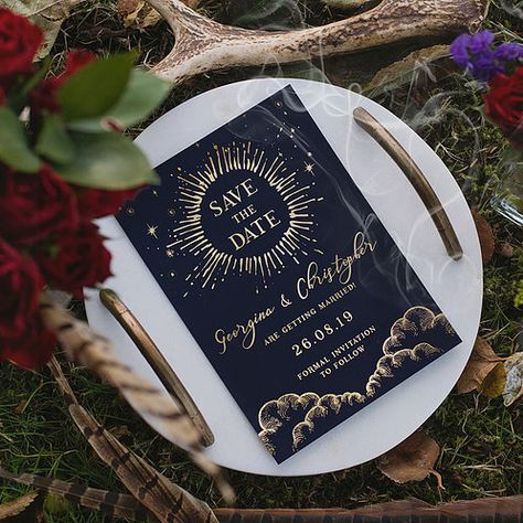 Wedding Witchy, Elegant Winter Wedding Invitations, Bold Wedding Colors, Celestial Wedding Theme, Witchy Wedding, Wiccan Wedding, Wedding Handfasting, Starry Wedding, My Sun And Stars