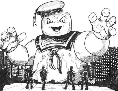 Inktober 2021 (Day 25) - Ghostbusters (Stay Puft) by SoulStryder210 on DeviantArt Ghostbusters Drawing, Ghostbusters Stay Puft, Beetlejuice Cartoon, Ghostbusters Logo, Marshmallow Man, Inktober 2023, Stay Puft, Monster Coloring Pages, Round Robin