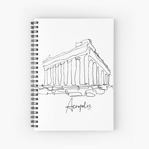 Get my art printed on awesome products. Support me at Redbubble #RBandME: https://www.redbubble.com/i/notebook/Acropolis-line-drawing-by-VikaArt/163738867.WX3NH?asc=u Acropolis Drawing, Ancient Greece Drawing, Temple Sketch, Greece Drawing, Background Architecture, Architecture Ancient, Journal Drawing, Zeus And Hera, Greek Temple