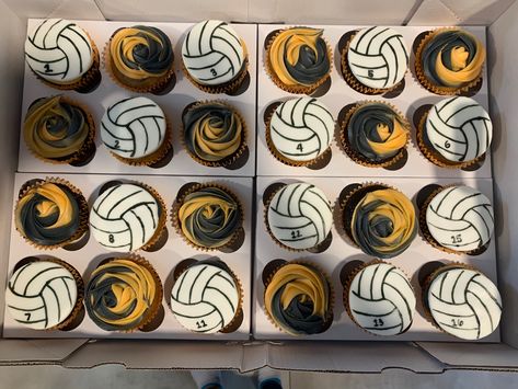 Volleyball Cupcakes Ideas, Volleyball Cupcakes, Pumpkin Cupcakes With Cream Cheese, Sport Cupcakes, Cupcake Cream, Cupcakes With Cream Cheese Frosting, Team Mom, Pumpkin Cupcakes, Senior Night