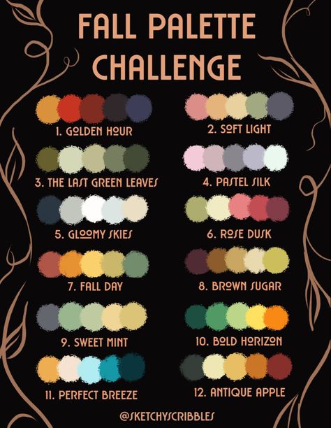 Tarot Color Palette, Color Pallet Challenge, Colors For Days Of The Week, Color Scheme Challenge, Color Pallet Art, Oc Color Palette Challenge, Colour Palette Drawing Challenge, Character Colour Palette, Color Pallet Art Challenge