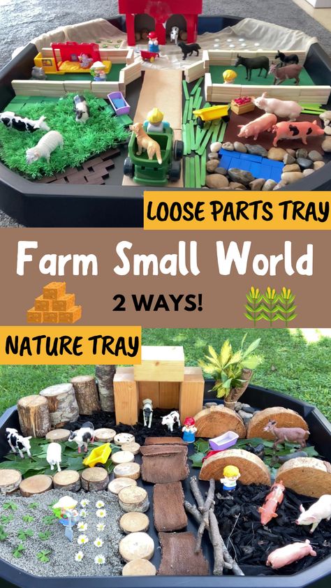 Craft a delightful farm small world with these two simple ideas! Our first approach utilizes everyday household items and loose parts for a creative setup. The second idea embraces nature's treasures, elevating the tactile experience of your farm scene. Dive into the outdoors for this one! Let these ideas spark your imagination, inspiring a captivating farm small world for your young adventurer. Small World Farm Ideas, Farm Small World Play, Farm Set Up, Farm Pretend Play, Kindy Classroom, Farm Play, Orange Blanket, Preschool Fall, Farm Preschool